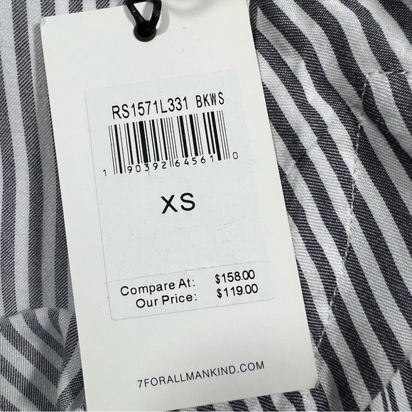 7 For All Mankind | Grey & White Stripe Button Sleeveless Midi Dress | XS - Picture 5 of 10